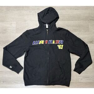 Warrior Full Zip Hoodie Jacket Men Size M Black Logo Fleece Pockets Long Sleeve